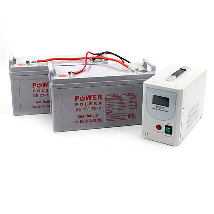 Комплект резервного живлення Power Polska ДБЖ 24V НВ1524 1200Вт + дві гелеві батареї GE 12V,120AH, фото 1