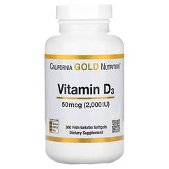 Vitamin D3 / Вітамін D3, California Gold Nutrition, 50 мкг (2000 МО), 360 гелевих капсул