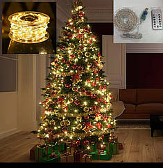 Новорічна USB-гирлянда нитка Роса на котушці 100м 1000LED тепла біла 8 режимів з пультом білийдріт