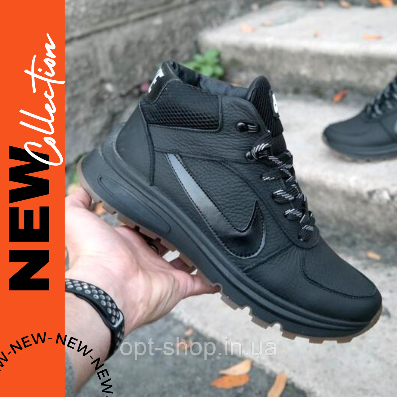 Зимові чоловічі черевики кросівки на хутрі шкіряні чорні спортивні 40-45 розмір (код:МР-Nike), фото 1