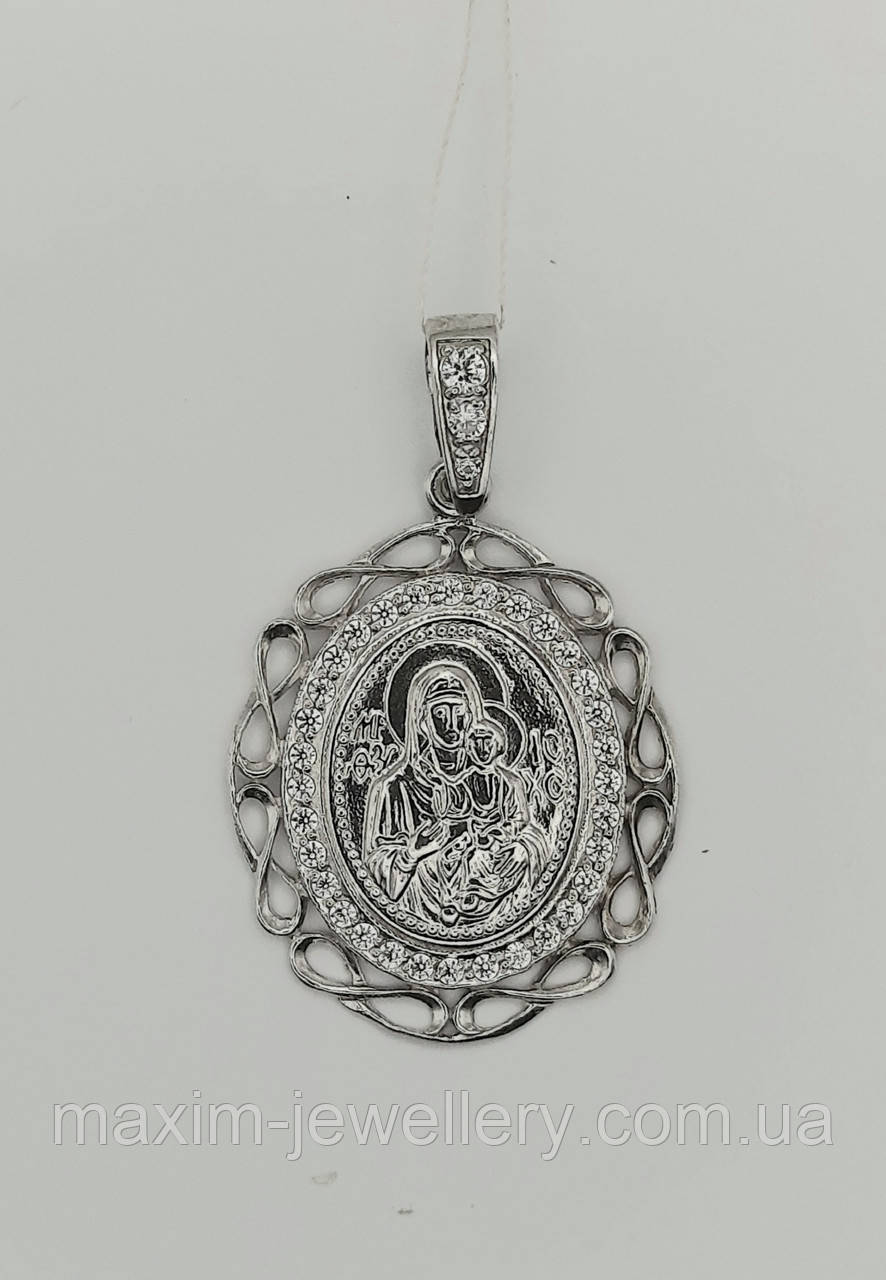 Підвіска "Богородиця з дитям" зі срібла з куб.цирконієм, фото 1