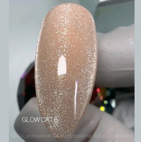 Гель лак Кошаче око SAGA GLOW CAT 006, бежевий гель лак котяче око 9 мл, фото 1