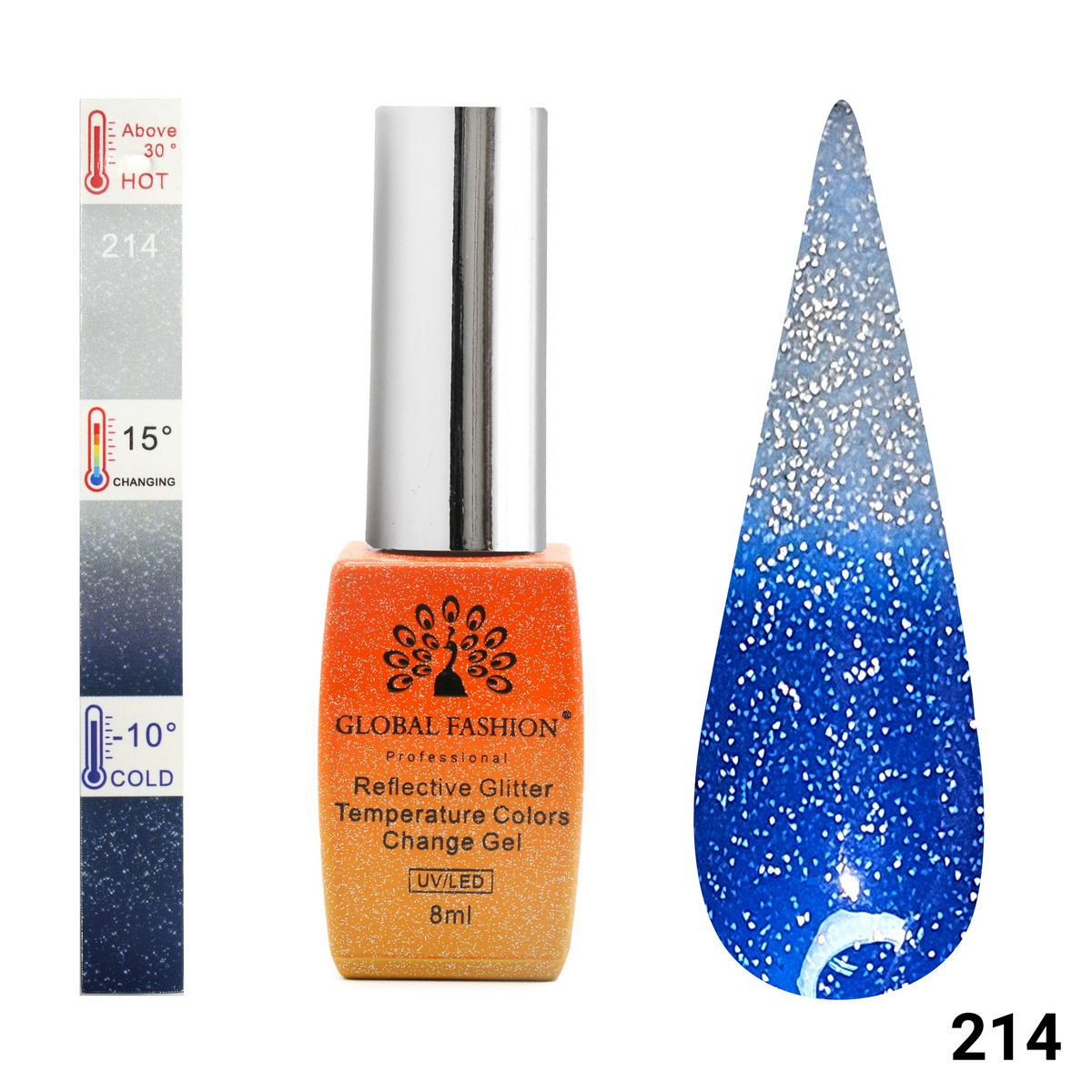 Гель-лак Global Fashion Temperature Color Change Disco 214, 8 мл