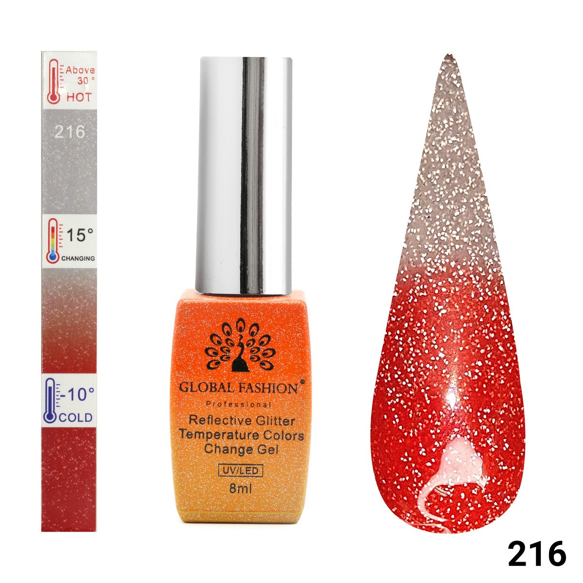 Гель-лак Global Fashion Temperature Color Change Disco 216, 8 мл