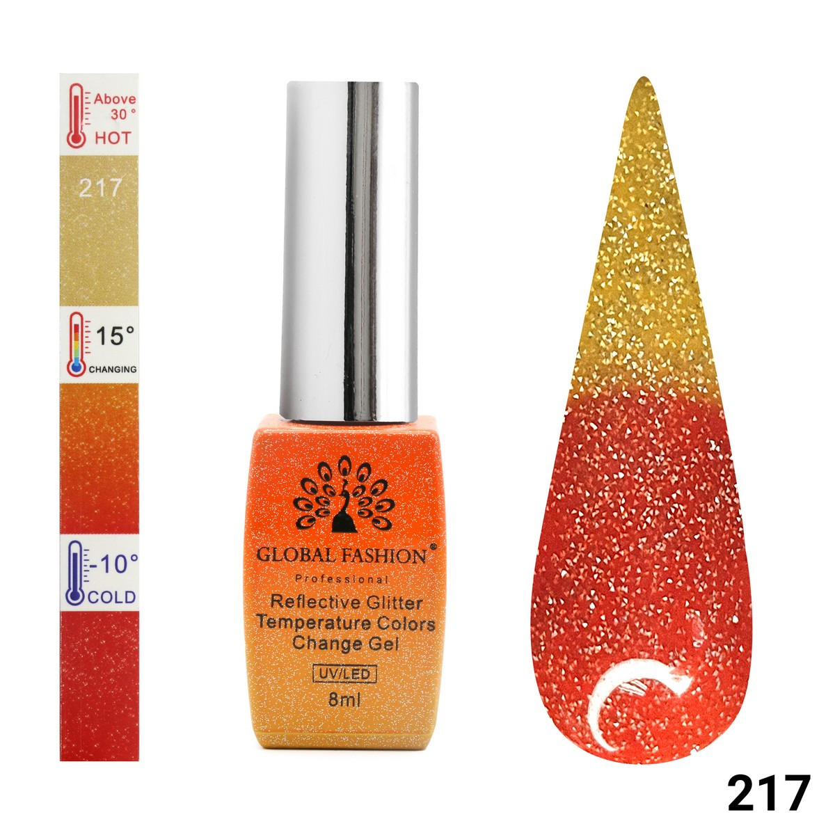 Гель-лак Global Fashion Temperature Color Change Disco 217, 8 мл