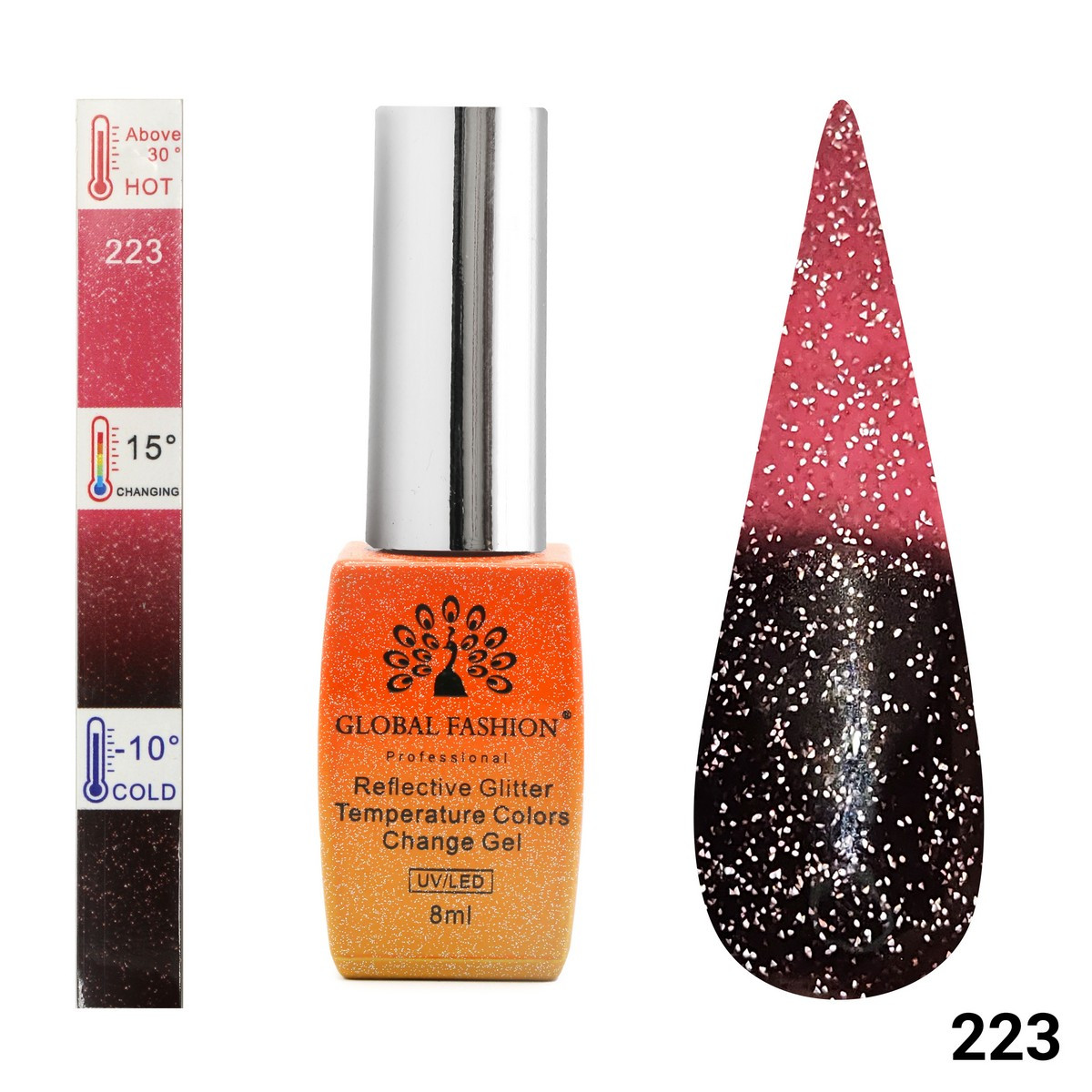 Гель-лак Global Fashion Temperature Color Change Disco 223, 8 мл