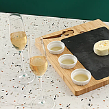 Обробна дошка з бамбука з ножем, соусниками, бамбукова дошка розміром 38x33x2.8см, фото 2