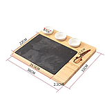 Обробна дошка з бамбука з ножем, соусниками, бамбукова дошка розміром 38x33x2.8см, фото 4