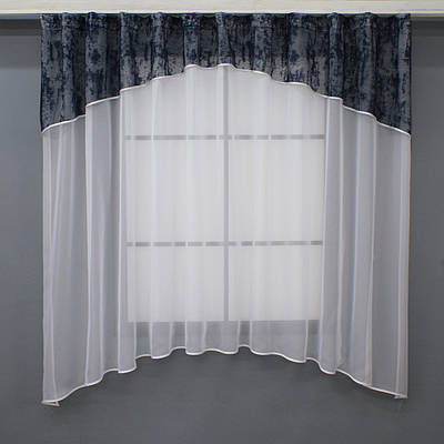 Гардина, (280х170см.) арка на кухню. Колір білий з темно-синім. Код 036к 59-072