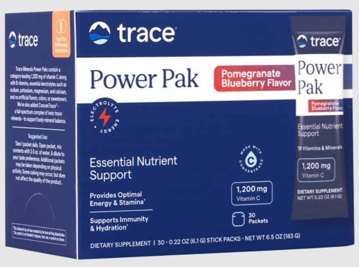 Вітамін C + електроліти + мультивітаміни Гранат і Чорниця 30 саше / Power Pak Pomegranate Blueberry, Trace Minerals