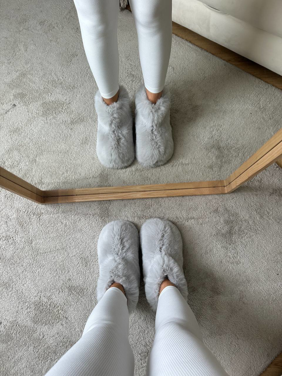 Теплі стильні домашні хутряні унти (сірий колір)