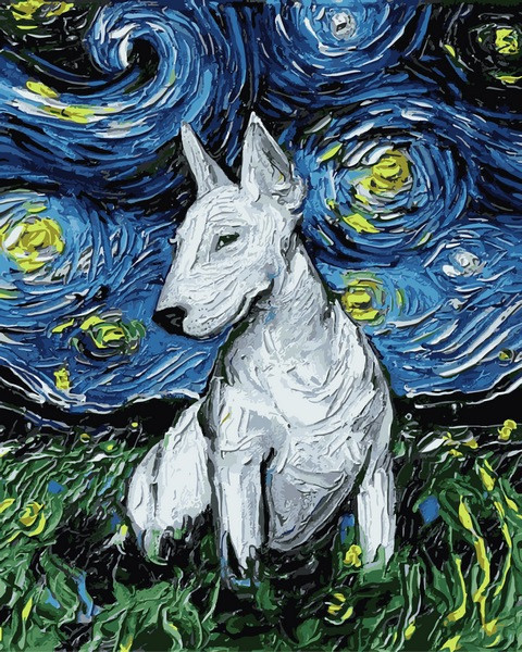 Картина за номерами 40х50 см. Mariposa Бультер'єр у стилі Ван Гога Художник Айя Трієр (RQ 2193), фото 1