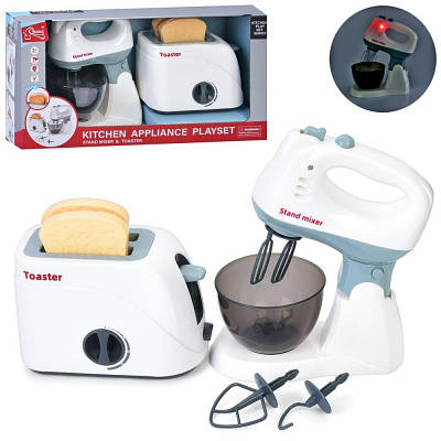 Іграшковий набір кухонної техніки Дитячий тостер блендер із муляжами їжі обертання підсвічування рухливі елементи
