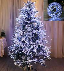 Новорічна USB-гирлянда нитка Роса на котушці 100м 1000LED холодна біла 8 режимів з пультом зелений дріт