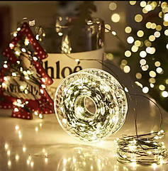 Новорічна USB-гирлянда нитка Роса на котушці 50м 500LED тепла біла 8 режимів з пультом зелений дріт