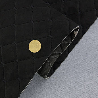 Алькантара Lycra 09/1 чорна, стьобана чорною ниткою, на поролоні 3мм і флізеліні, ширина 140см (Туреччина)