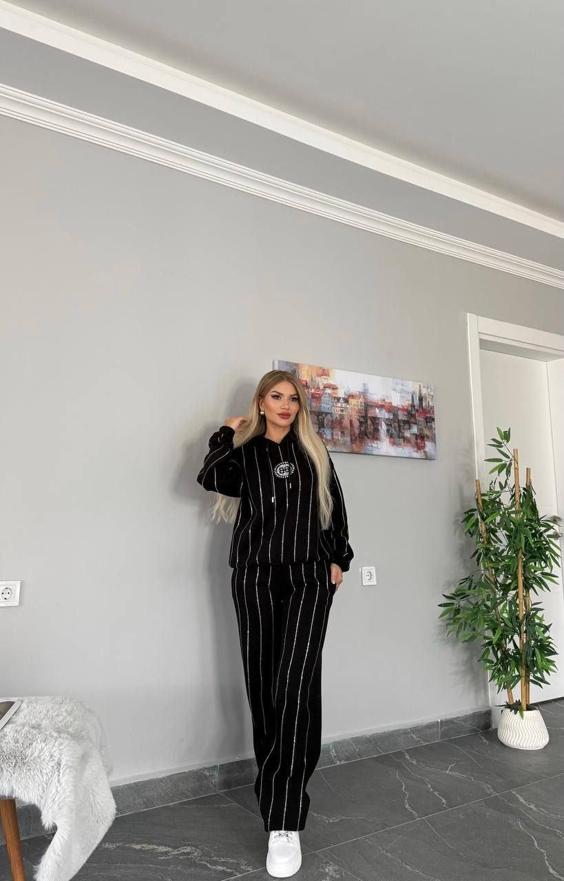 Жіночий трикотажний теплий костюм на флісі з брюками трикотаж
