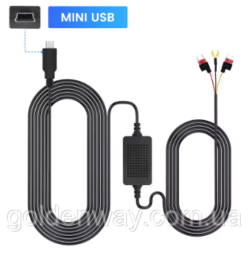 Кабель режиму паркування прямий Mini USB 3 pin для штатної установки відеореєстратора 12В 24В в блок запобіжників, фото 1