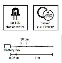 Гирлянда-струна «Luca Lighting» 1 м, 10led, классический белый, лит. батарейки 2хCR2032, фото 4