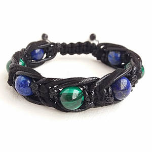 Браслет із натурального Малахіту та Лазуріту плетений d 10мм