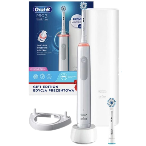 Електрична зубна щітка Oral-B D505.513.3X Pro 3 3500 Ultra Thin White (2 нас.) (Футляр, підставка)