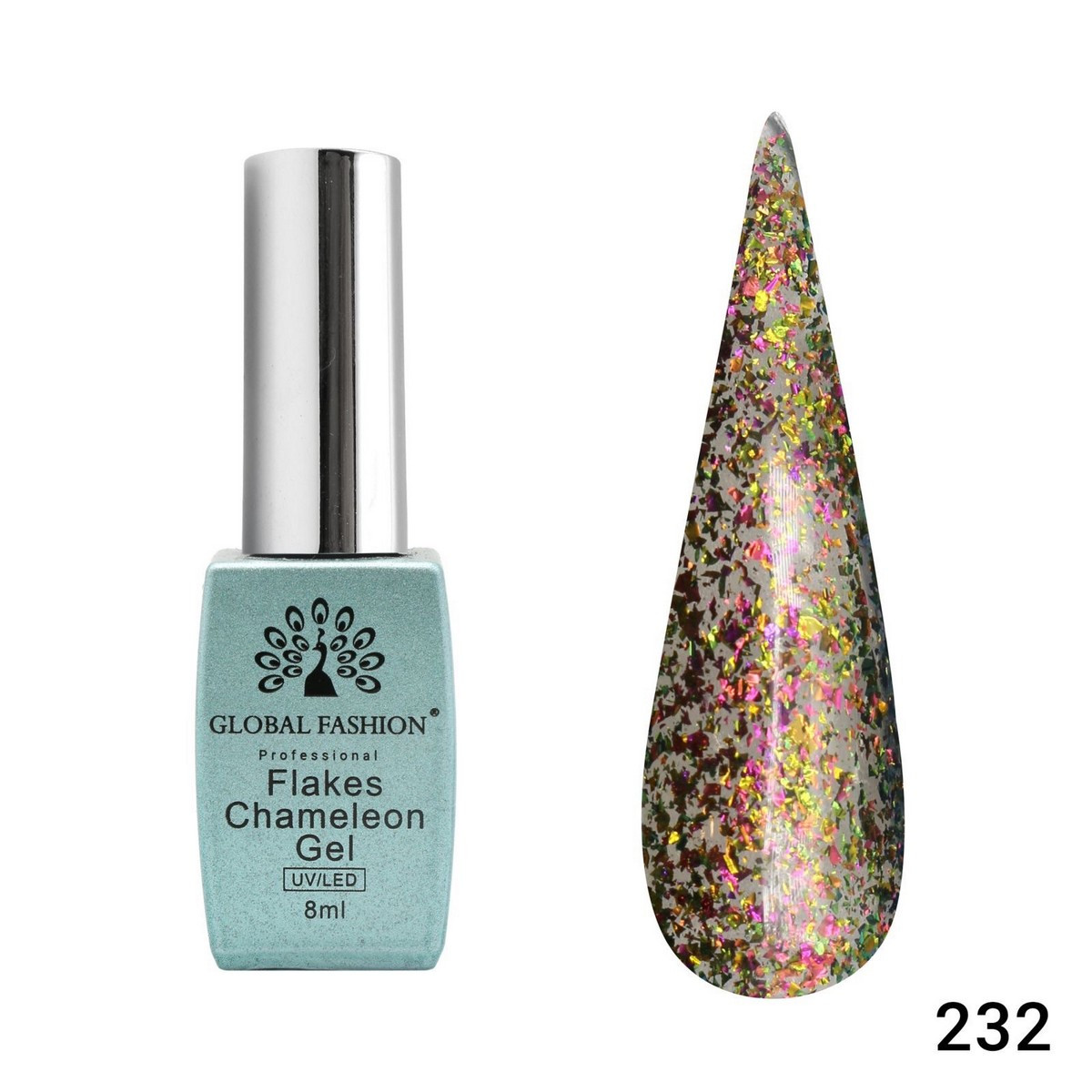 Гель-лак Global Fashion Flakes Chameleon 232, 8 мл