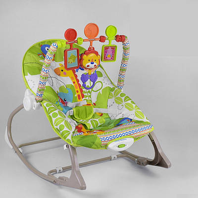 Дитячий музичний шезлонг Крісло гойдалка для малюка від народження заспокійлива вібрація мелодії 3 підвіски