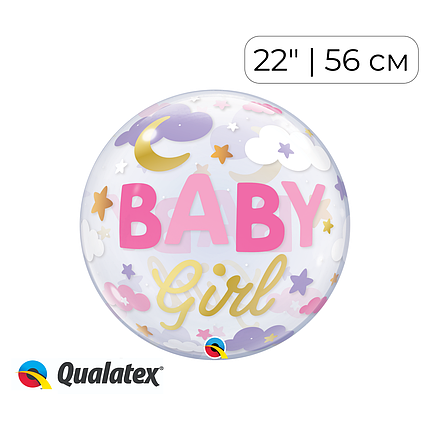 Бабл 22" QUALATEX-КВ Baby Girl - місяць та зірки (УП), фото 1