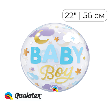 Бабл 22" QUALATEX-КВ Baby Boy - блакитно-золотий напис (УП), фото 1