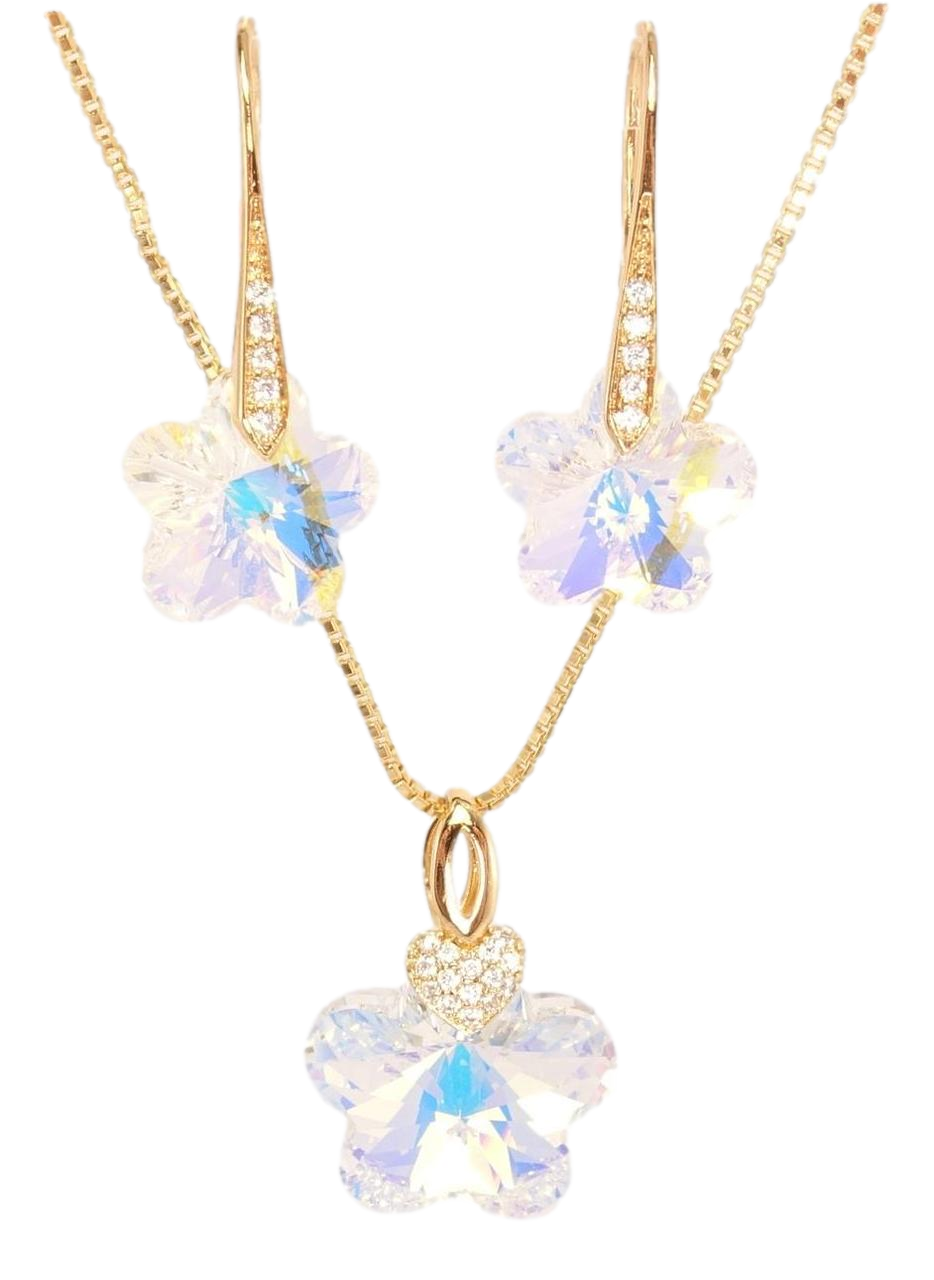 Набір Xuping колір 18K з кр-ми Swarovski Сережки Кулон на ланцюжку "Райдужна Кристальна Квітка" дл. 40-45см