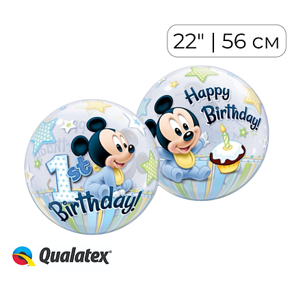 Бабл 22" QUALATEX-КВ Happy 1st birthday - Міккі Маус (УП), фото 1