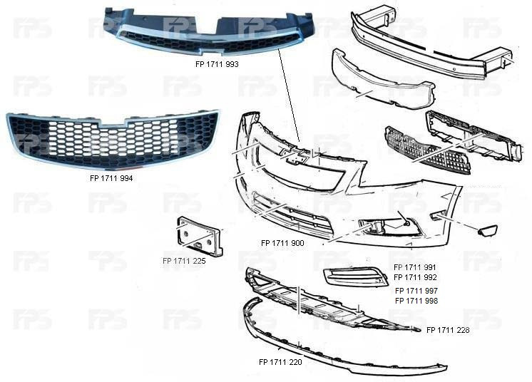 Решітка бампера CHEVROLET CRUZE I 12-15 EUR / 15-16 EUR / USA