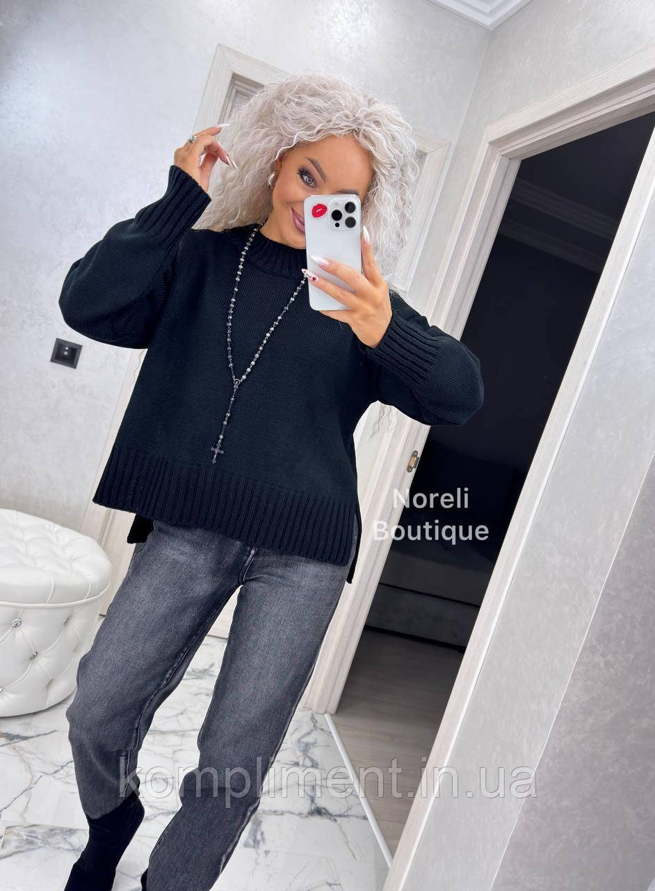 Жіночий вільний в'язаний теплий светр "Норвегія", чорний