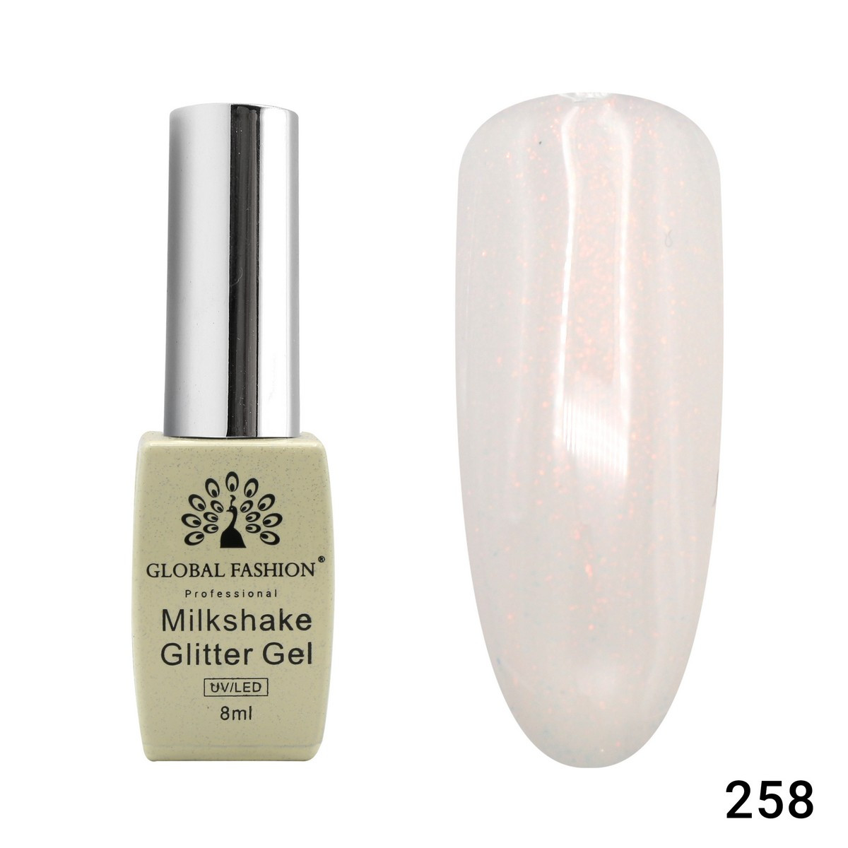 Гель-лак Global Fashion Milkshake Glitter 258, 8 мл