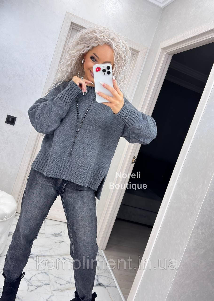 Жіночий вільний в'язаний теплий светр "Норвігія", сірий