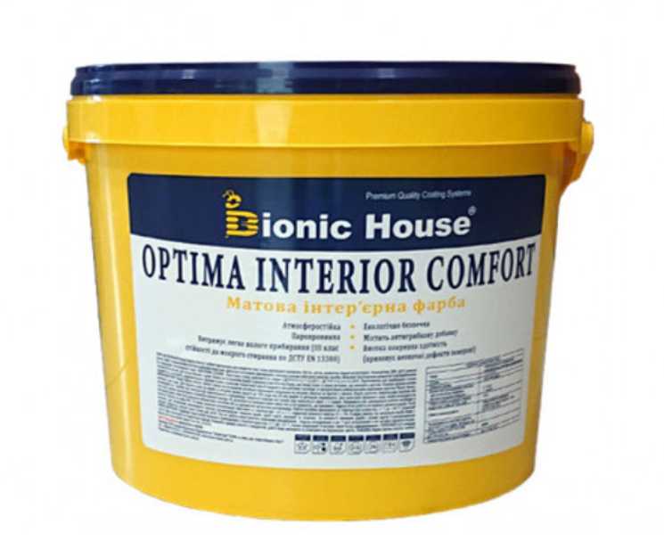 Optima Interior Comfort — Акрилова фарба для стін і стель Bionic-House 7 кг Біла будь-який RAL відтінок під