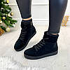 Черевики жіночі замшеві на товстій підошві, чорний колір, фото 4