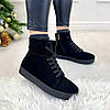 Черевики жіночі замшеві на товстій підошві, чорний колір, фото 5