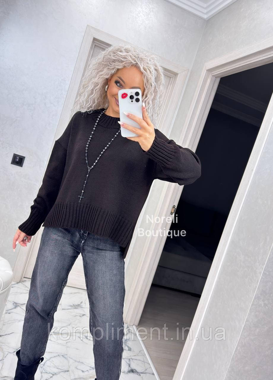 Жіночий вільний в'язаний теплий светр "Норвегія", шоколад, фото 1