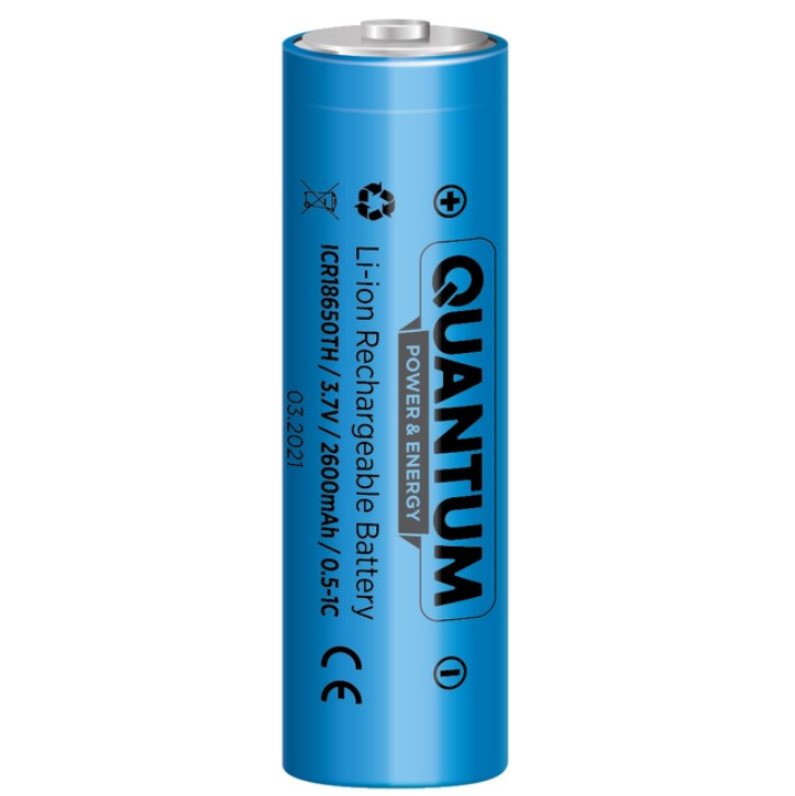 Акумулятор літій-іонний Quantum Li-ion ICR18650, 2600 mAh, 0.5-1С з клемним виступом, 1 шт, фото 1