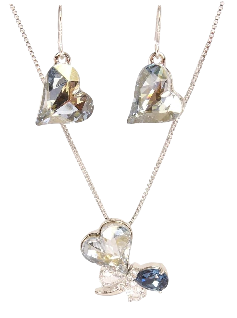 Набір Xuping колір Родій з кр-ми Swarovski Сережки Кулон на ланцюжку "Димчастий Кристал і Бабка" довжина 40-45см