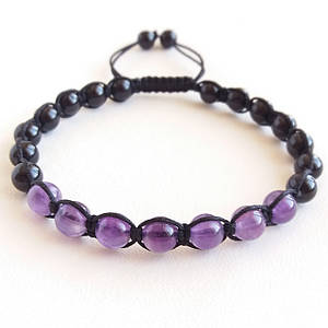 Браслет шамбала з Аметиста та Чорного агату d 6мм
