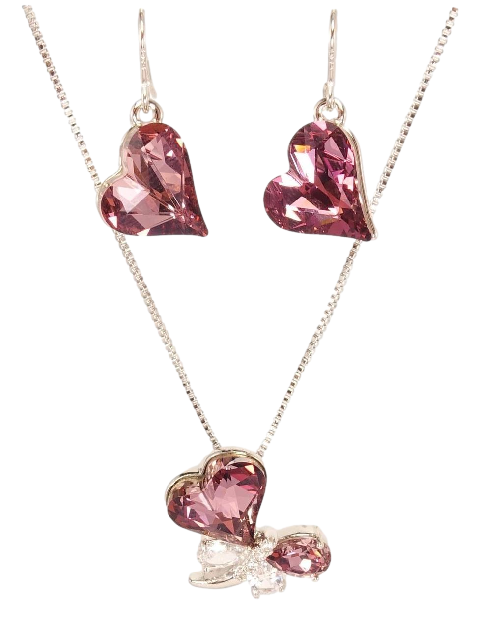 Набір Xuping колір Родій з кр-ми Swarovski Сережки Кулон на ланцюжку "Сердечко і Бабка" довжина 38-43см
