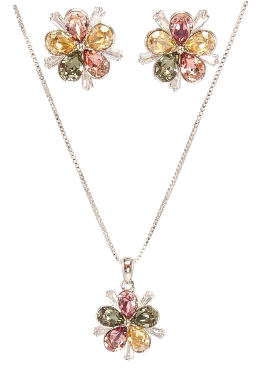 Набір Xuping колір Родій з кр-ми Swarovski Сережки Кулон на ланцюжку "Різнокольорова Квітка" довжина 39-44см