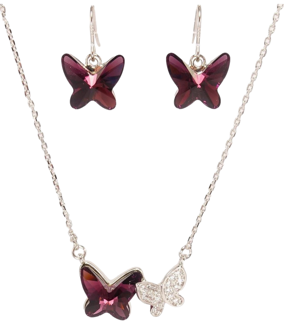 Набір Xuping колір Родій з кр-ми Swarovski Сережки Кулон на ланцюжку "Метелики" довжина 41-46см