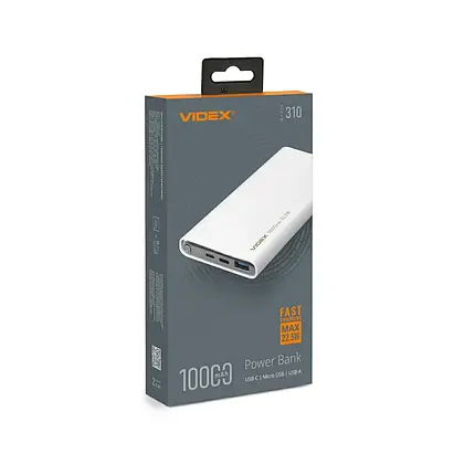 Портативний зарядний пристрій (повербанк) Videx 10000mAh 22.5W White VPB-310-W, фото 1