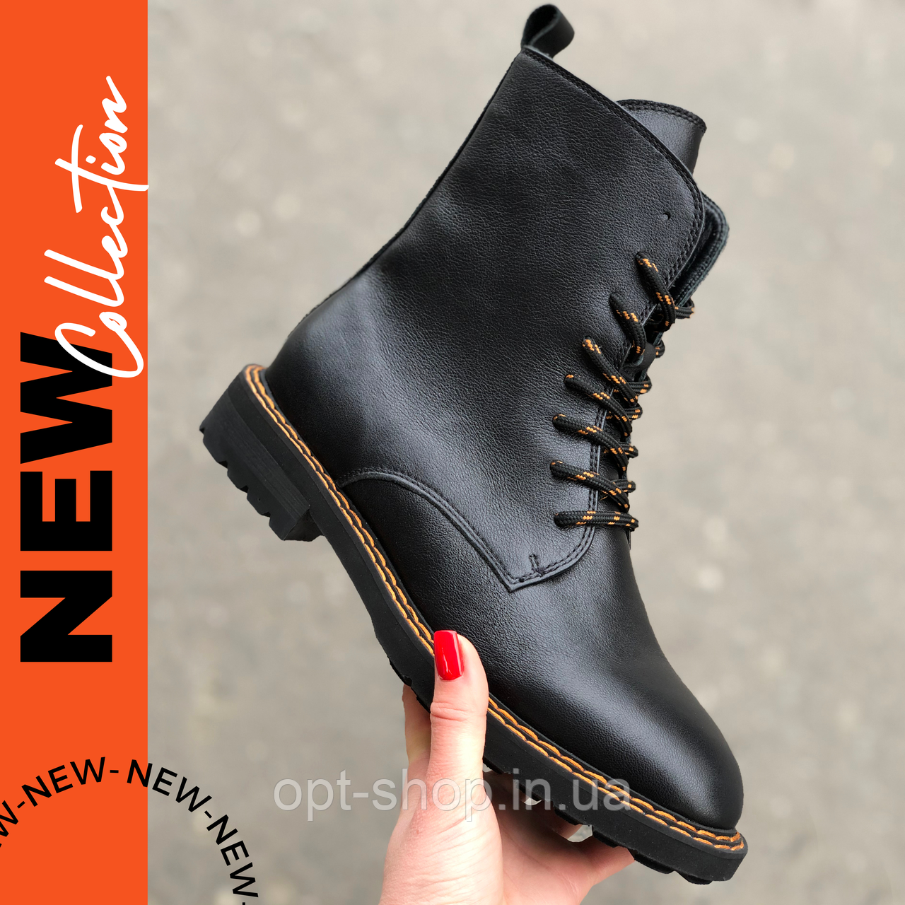 Черевики берці жіночі зимові шкіряні чорні на шнурівці, черевики жіночі зимові шкіряні від виробника, фото 1