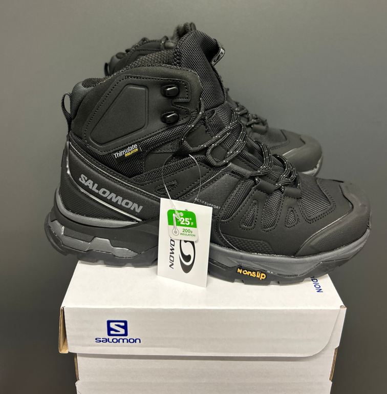 Високі чоловічі зимові кросівки Salomon quest 4 gore-tex gtx Саломон Гортекс чорні високі з хутром текстильні взуття зима