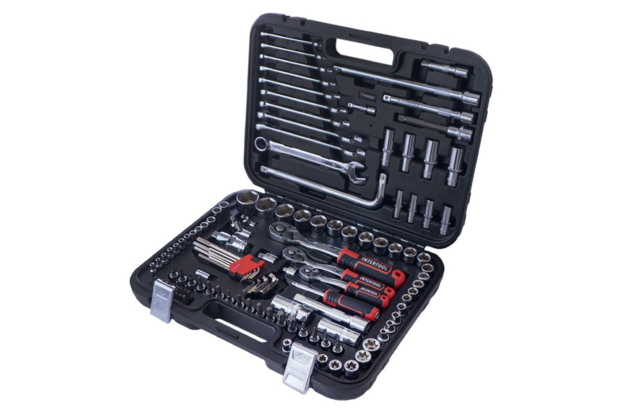 Набір інструментів Intertool Storm 126 од. з Cr-V сталі, головки 1/4", 3/8", 1/2", з тріскачками та бітами
