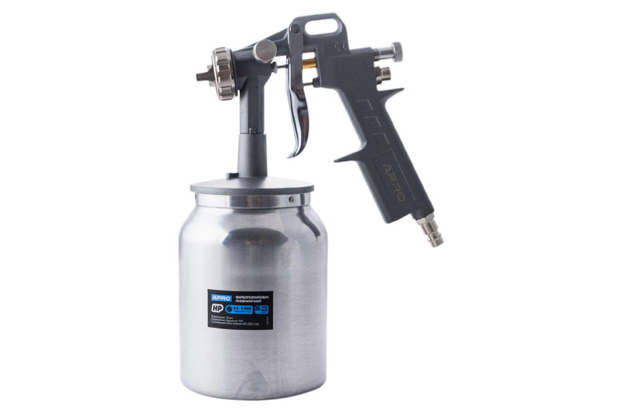 Пневматичний краскопульт HP Apro з об'ємом бака 1000 мл та форсункою 1.5 мм, металевий корпус (850025)